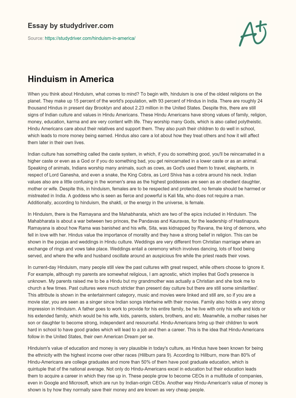 Hinduism in America essay