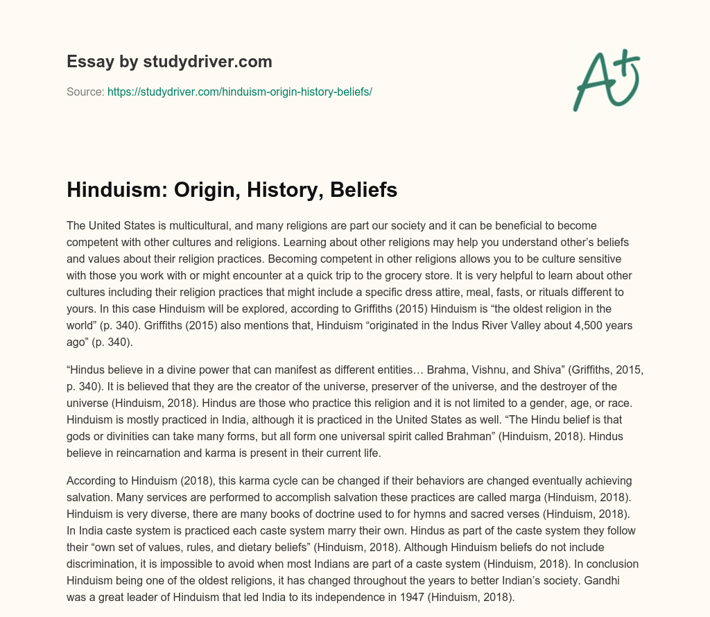 Hinduism: Origin, History, Beliefs essay