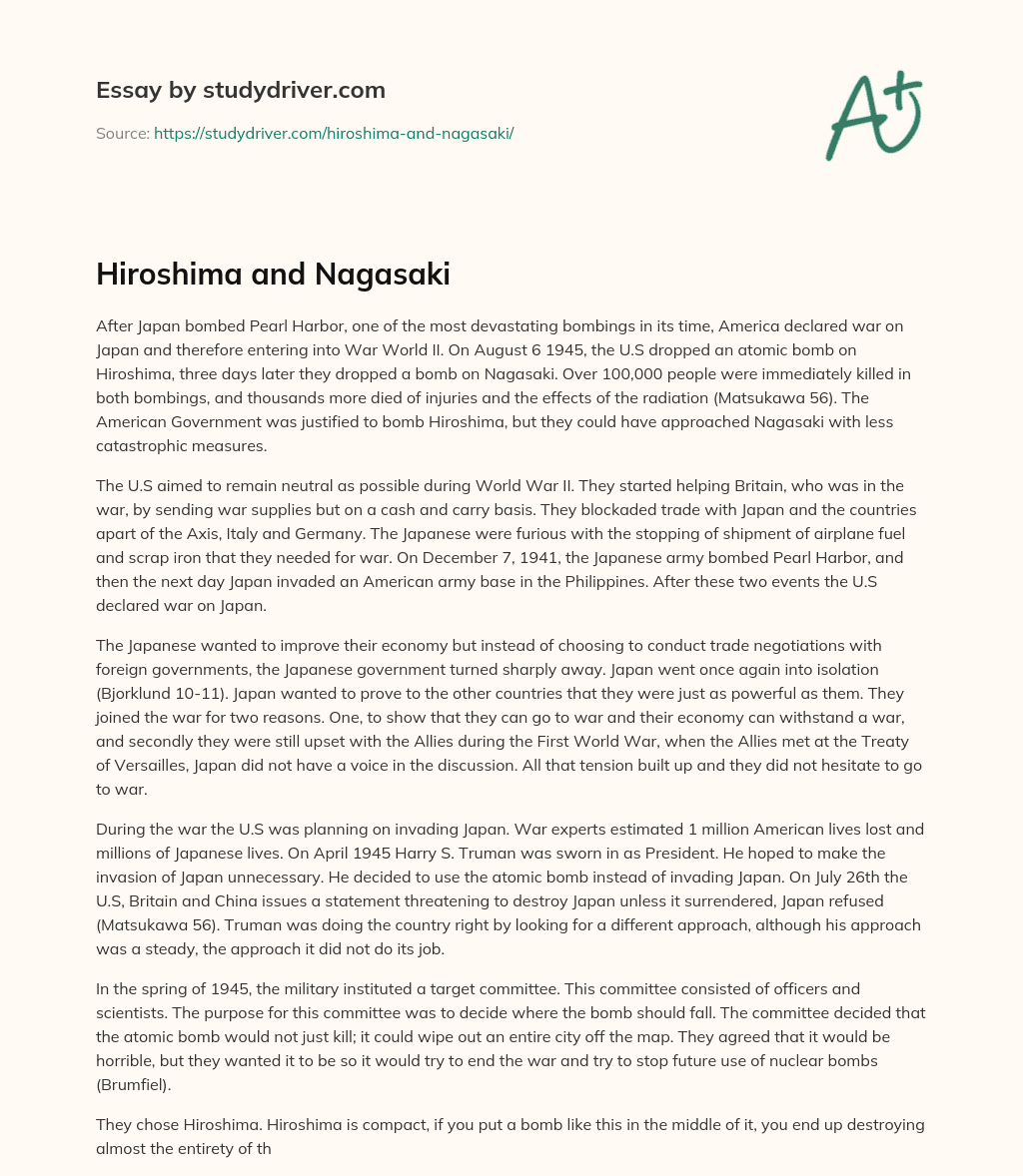 Hiroshima and Nagasaki essay
