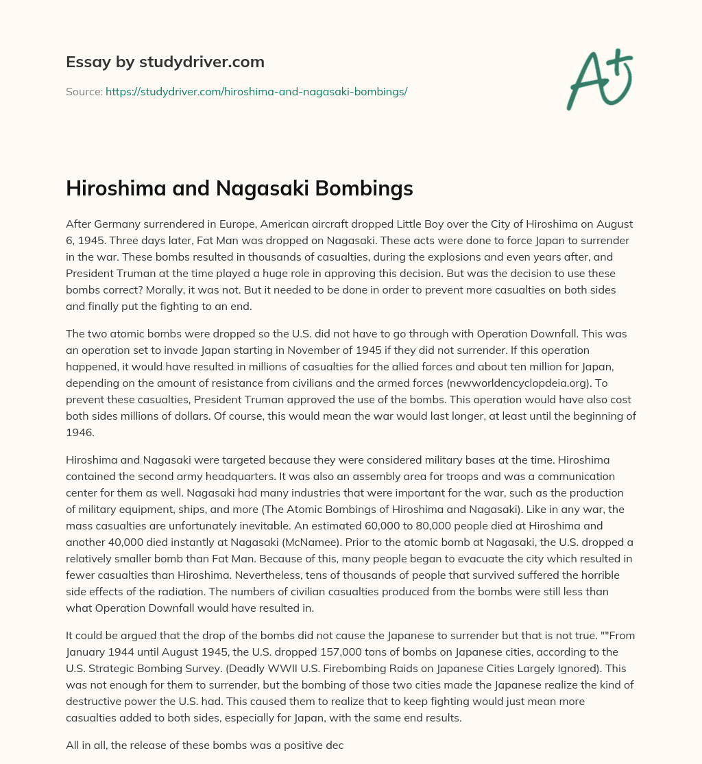 Hiroshima and Nagasaki Bombings essay