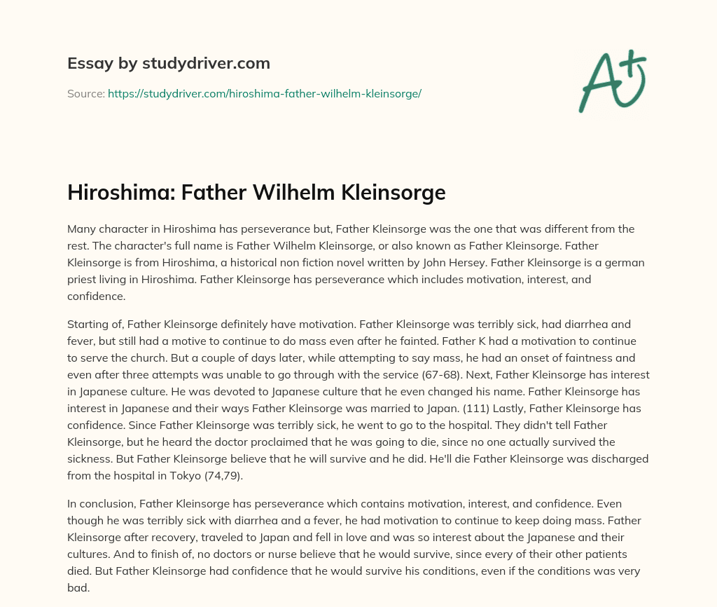 Hiroshima: Father Wilhelm Kleinsorge essay