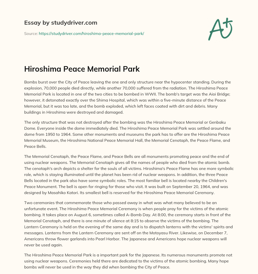 Hiroshima Peace Memorial Park essay