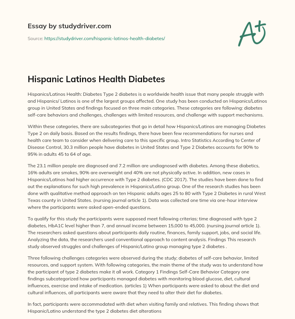 Hispanic Latinos Health Diabetes essay