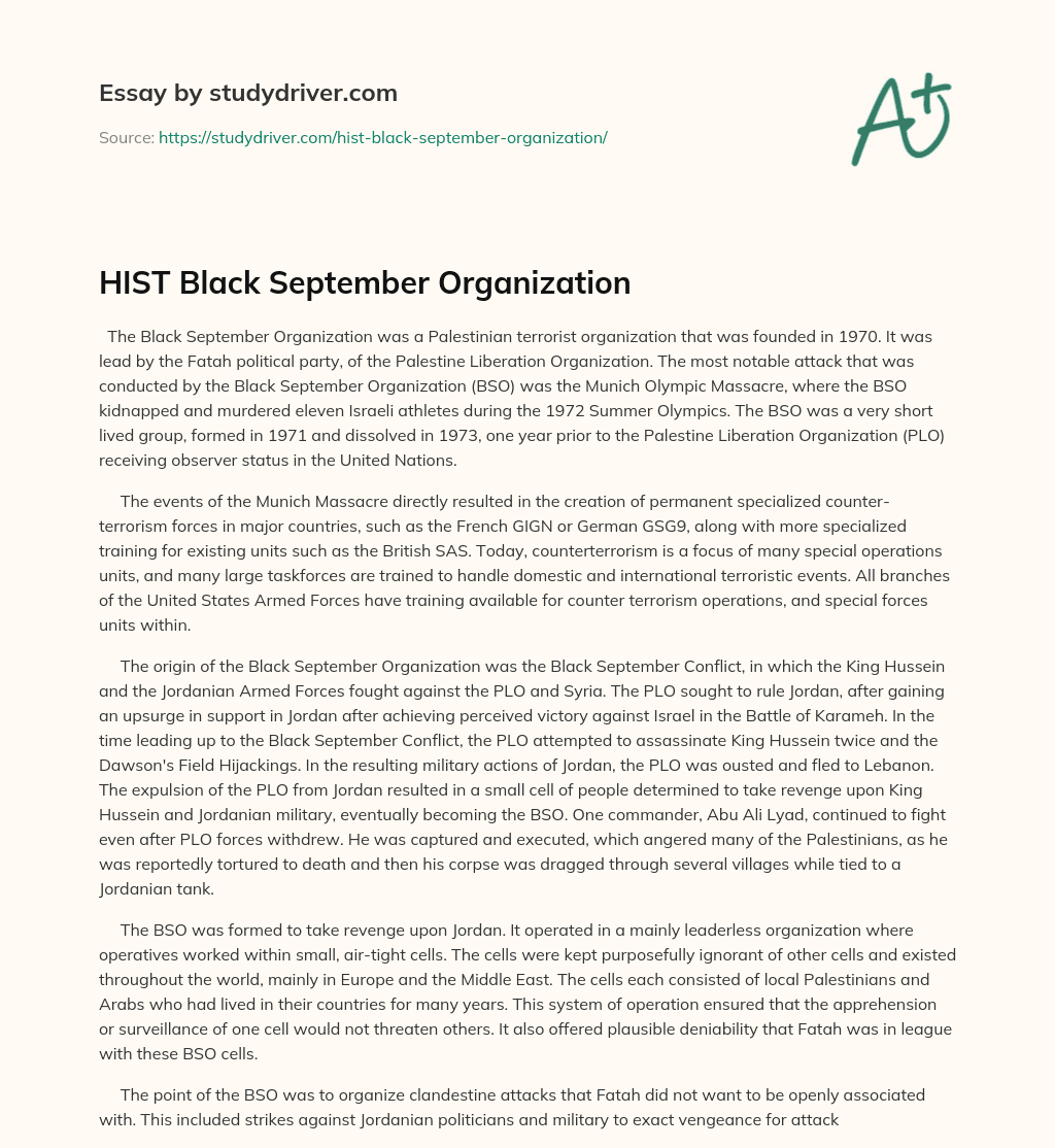 HIST Black September Organization essay