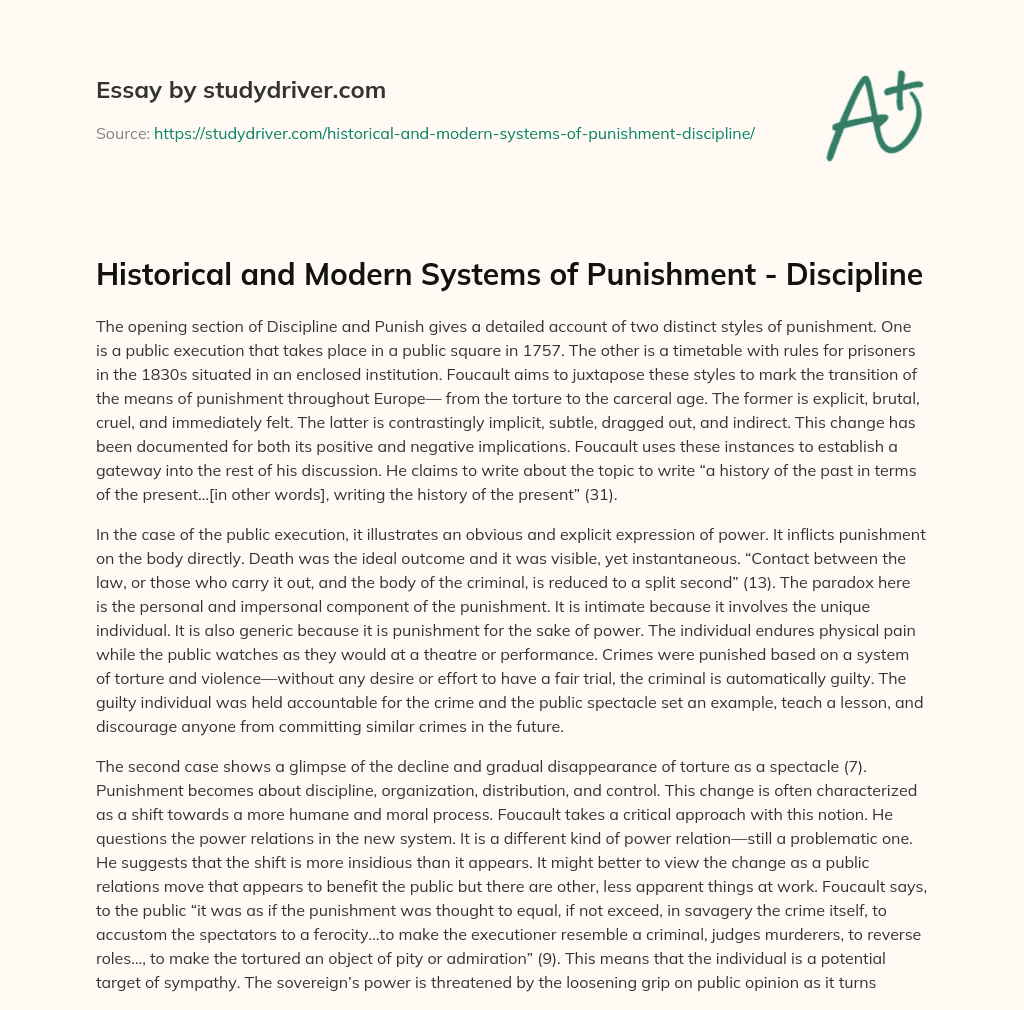 Historical and Modern Systems of Punishment – Discipline essay