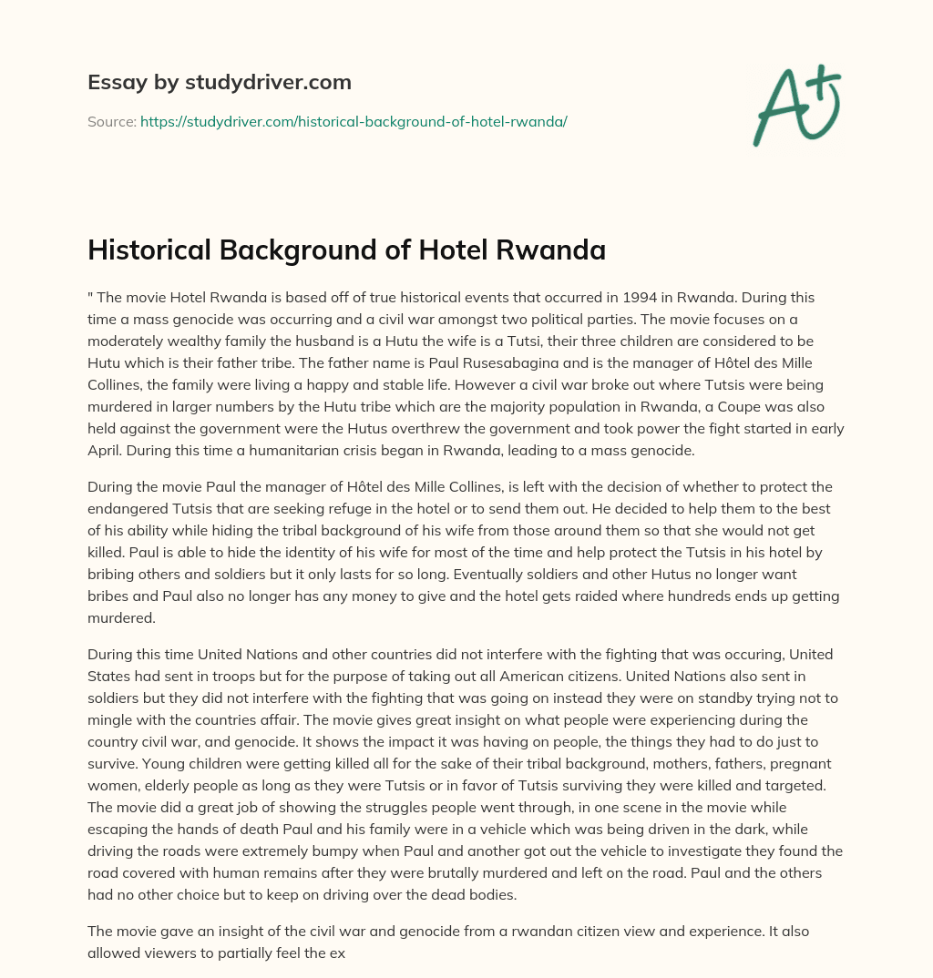 Historical Background of Hotel Rwanda essay