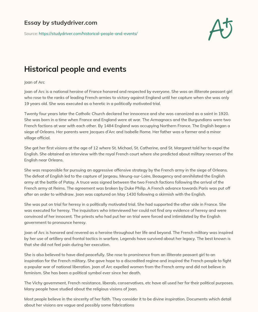 Historical People and Events essay