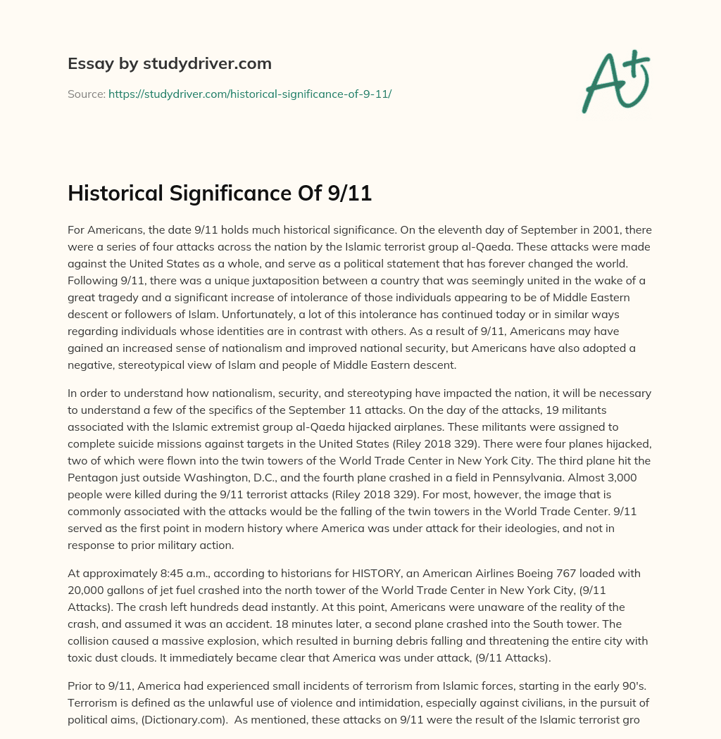 Historical Significance of 9/11 essay