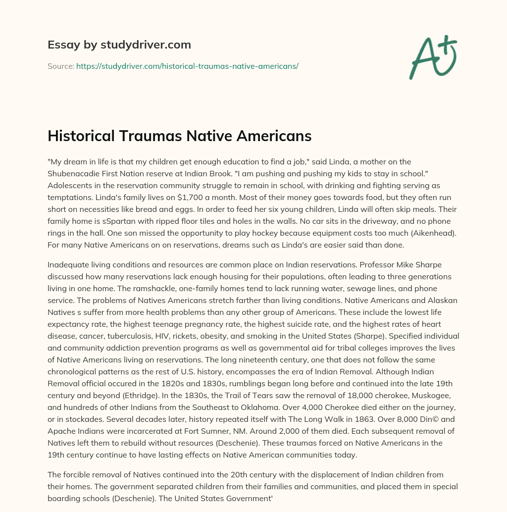 Historical Traumas Native Americans essay