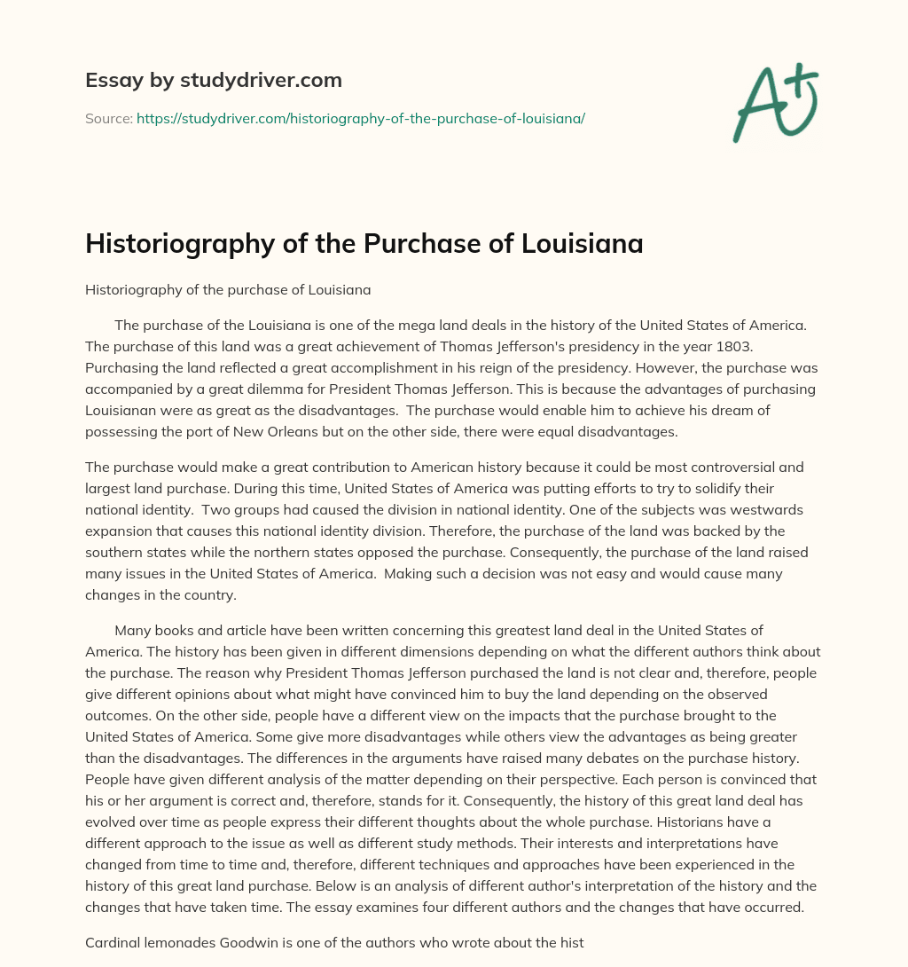 Historiography of the Purchase of Louisiana essay