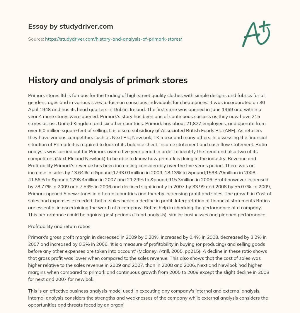 History and Analysis of Primark Stores essay