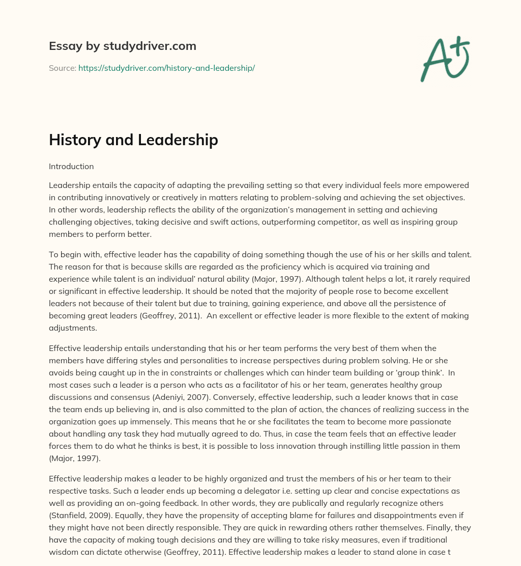 History and Leadership essay