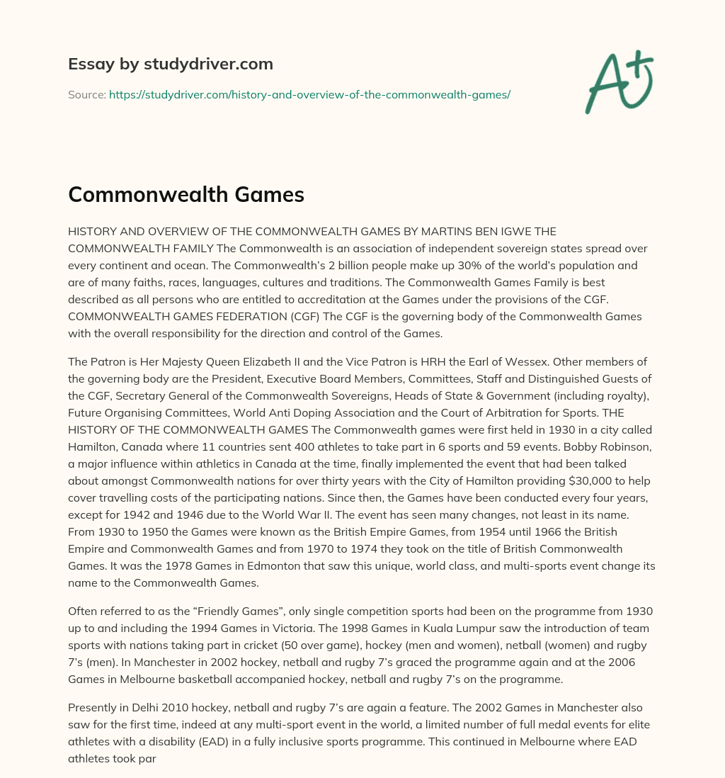 Commonwealth Games essay