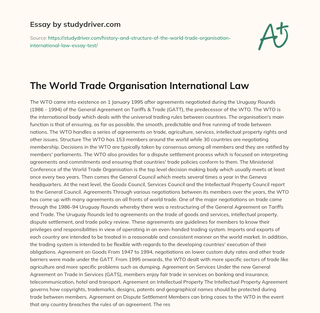 The World Trade Organisation International Law essay