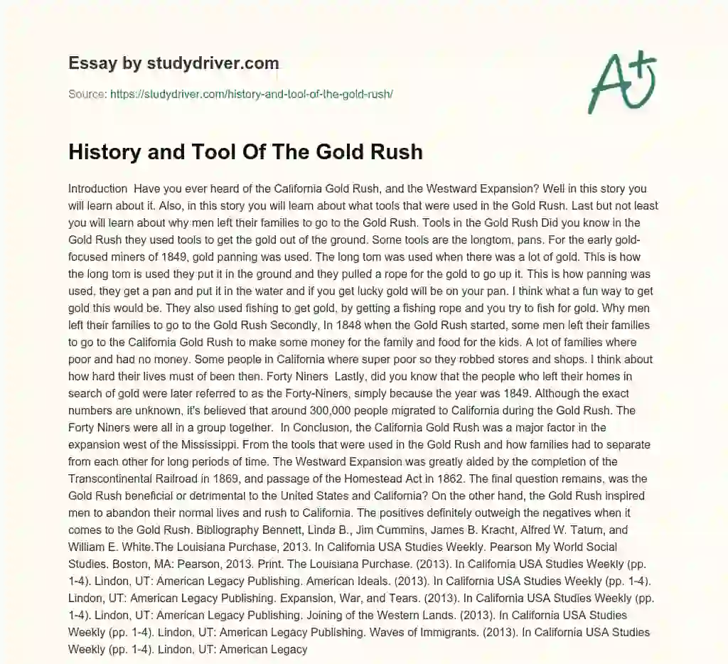 History and Tool of the Gold Rush essay
