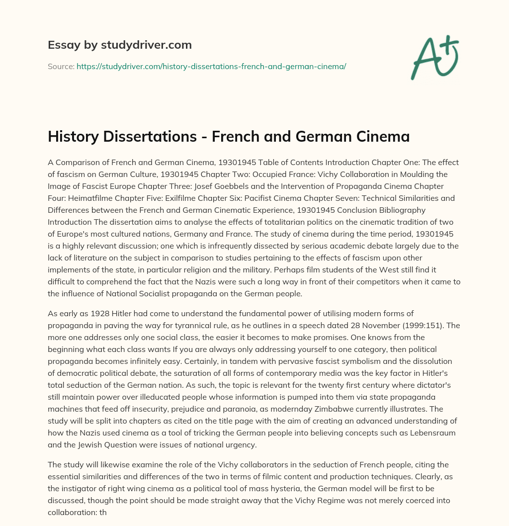 History Dissertations – French and German Cinema essay