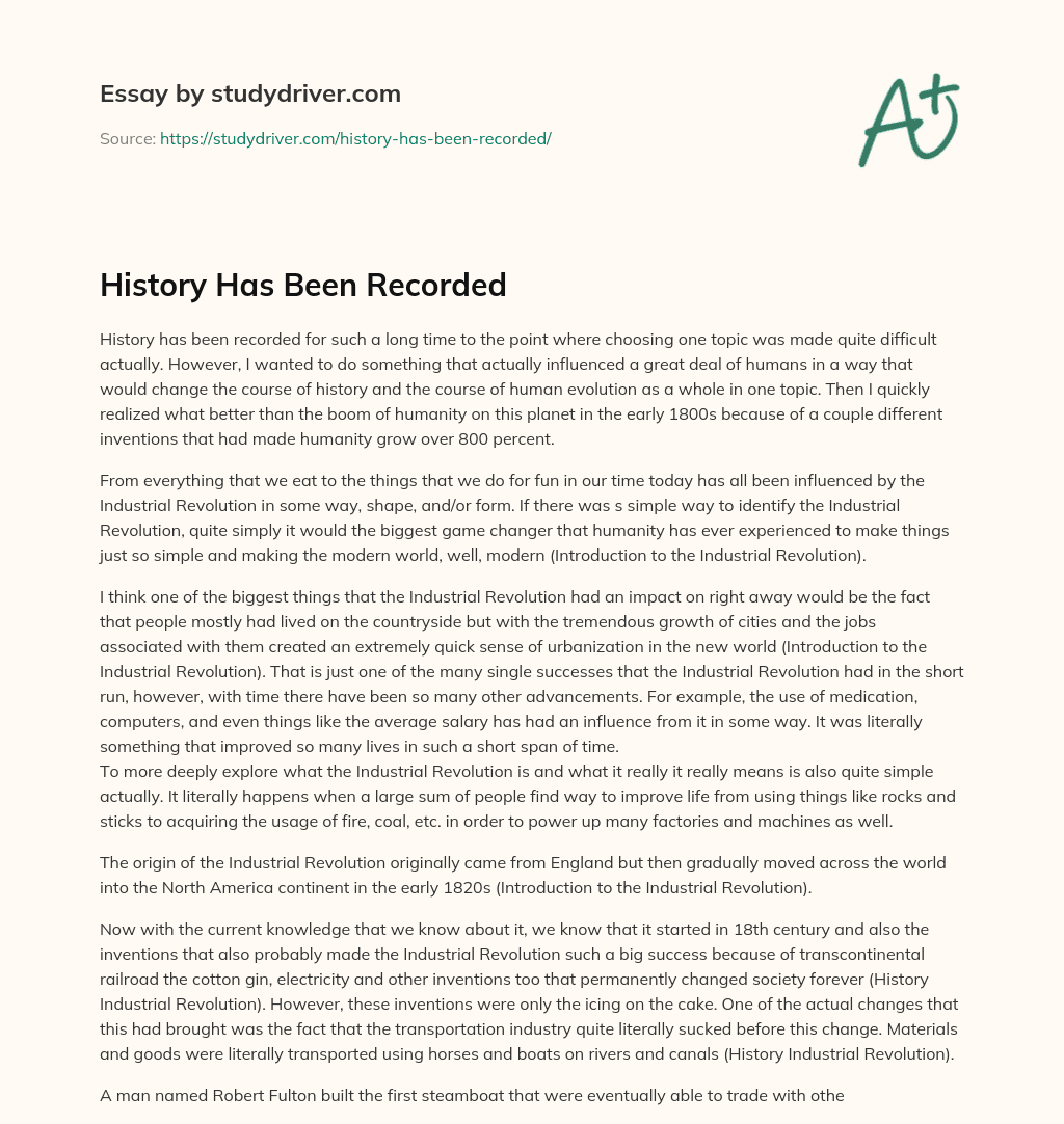 History has been Recorded essay
