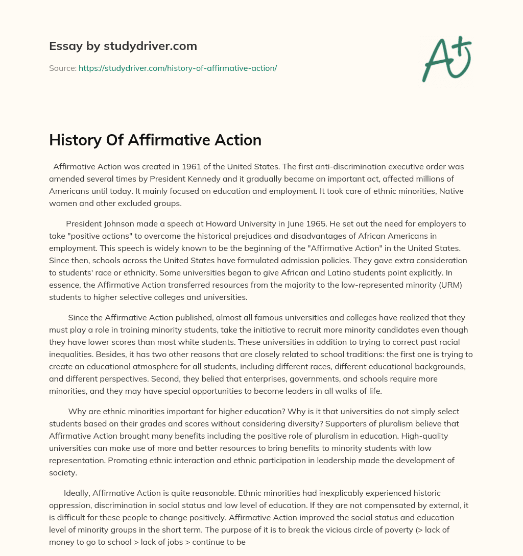 History of Affirmative Action essay