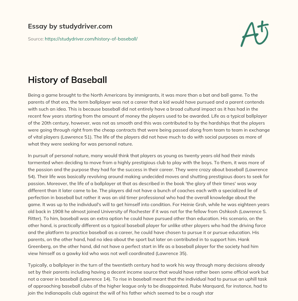 History of Baseball essay