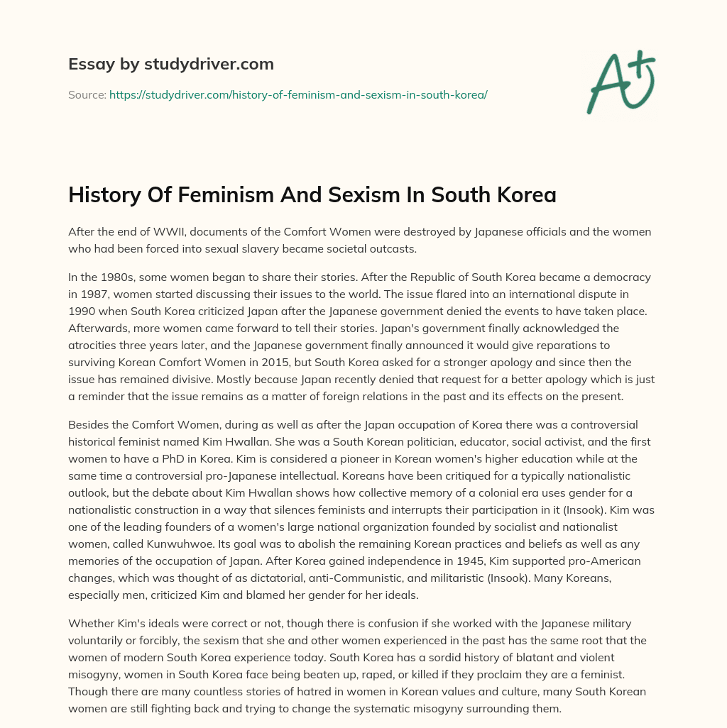 History of Feminism and Sexism in South Korea essay