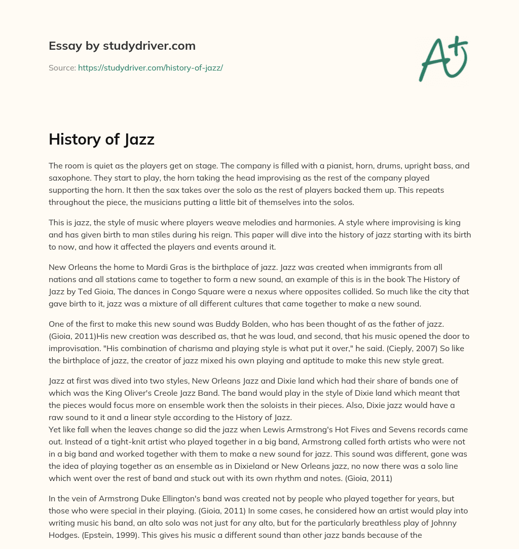 History of Jazz essay