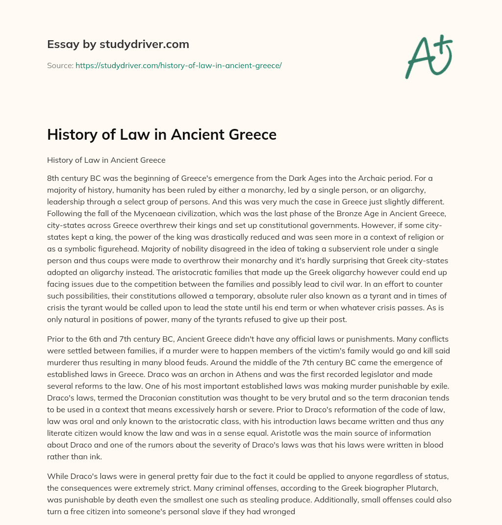 History of Law in Ancient Greece essay