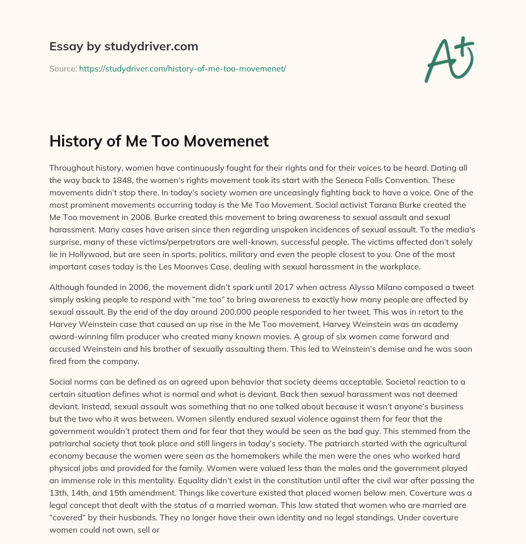 History of me too Movemenet essay