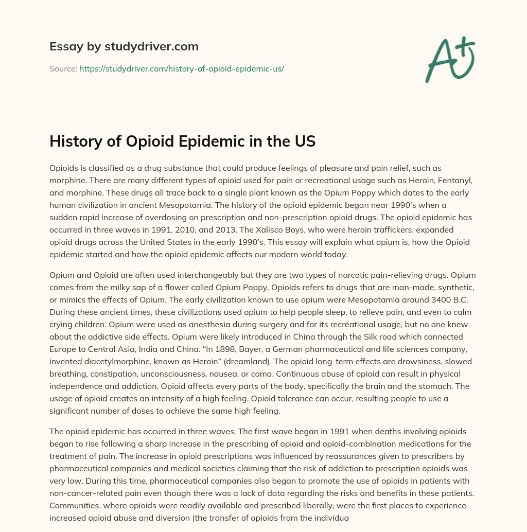 History of Opioid Epidemic in the US essay