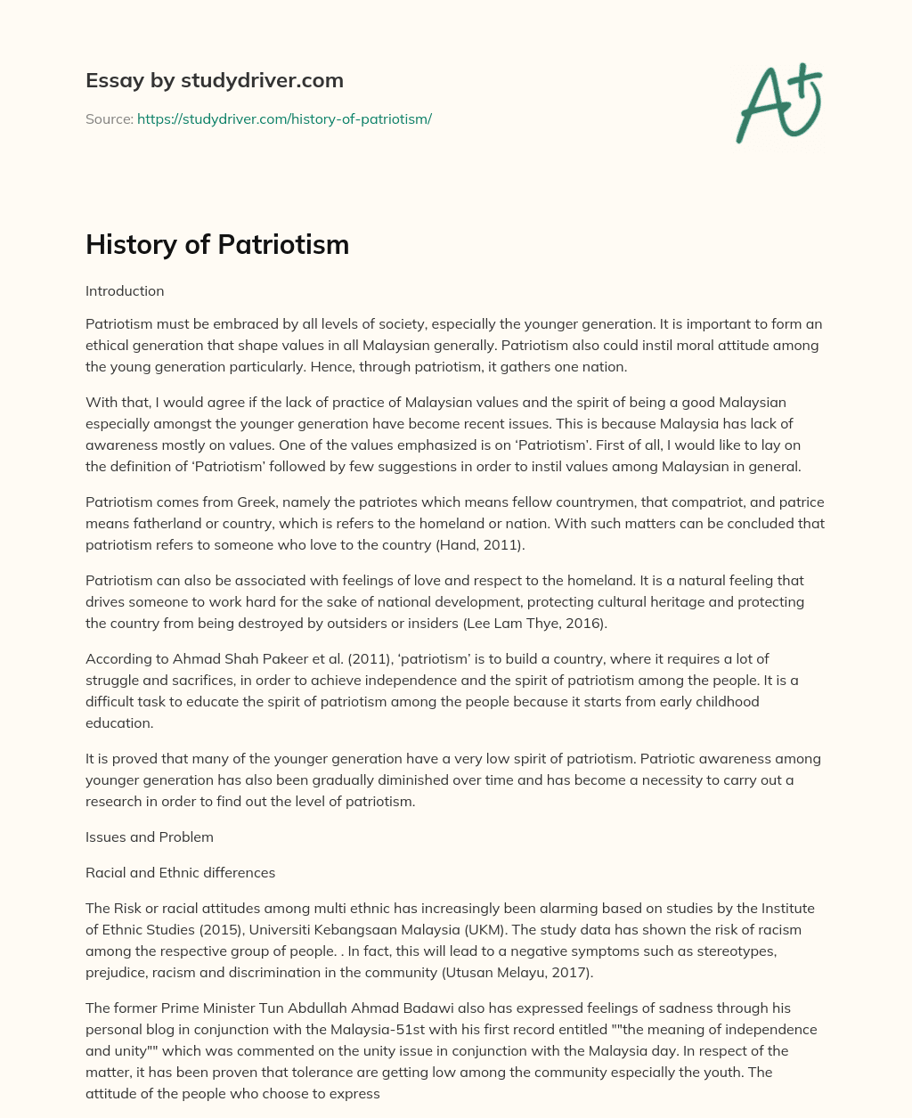 History of Patriotism essay