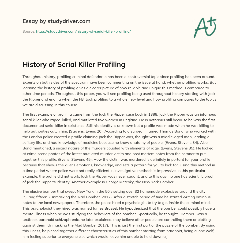 History of Serial Killer Profiling essay