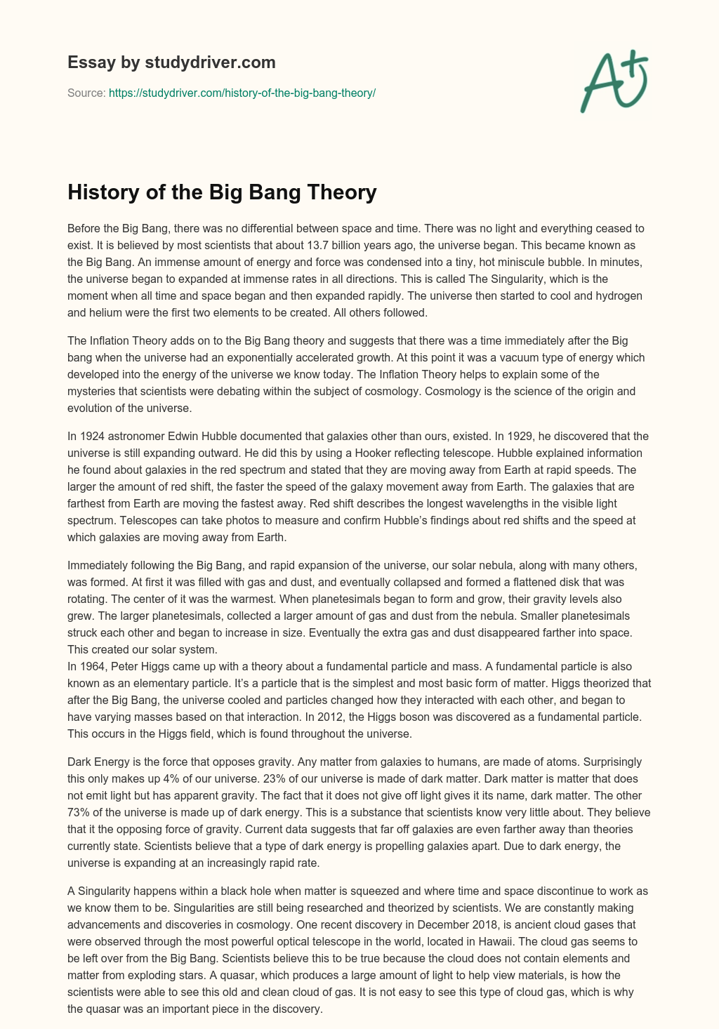 History of the Big Bang Theory essay