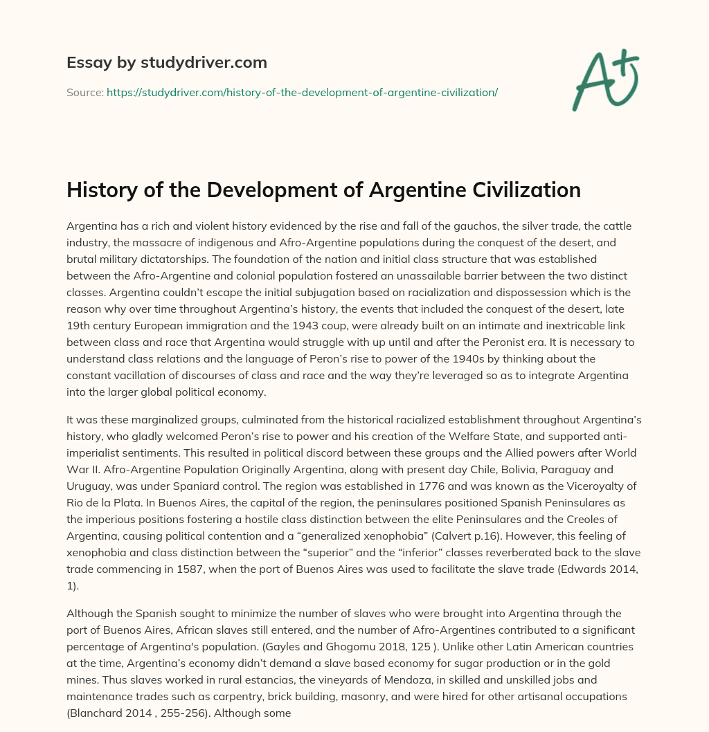 History of the Development of Argentine Civilization essay