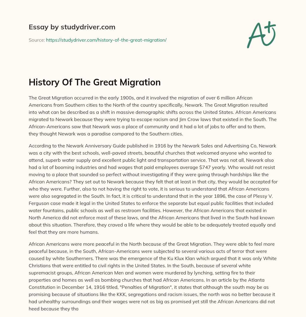 History of the Great Migration essay