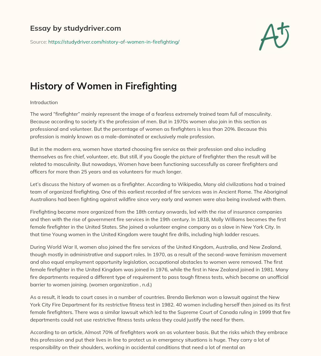 History of Women in Firefighting essay