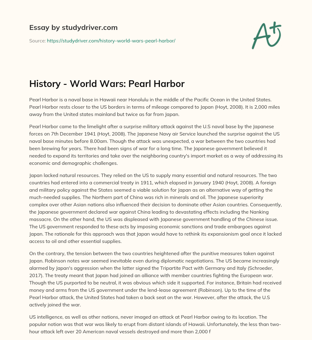 History – World Wars: Pearl Harbor essay