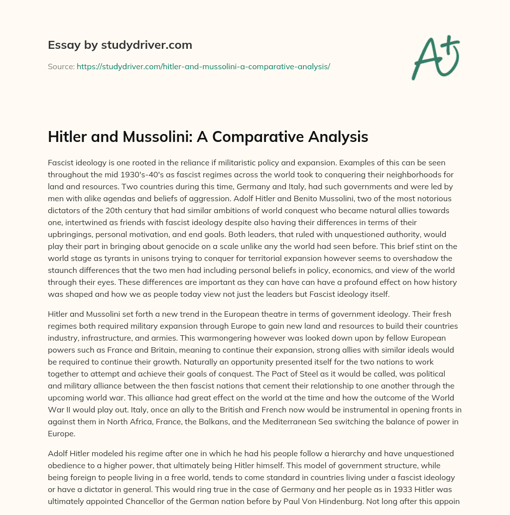 Hitler and Mussolini: a Comparative Analysis essay