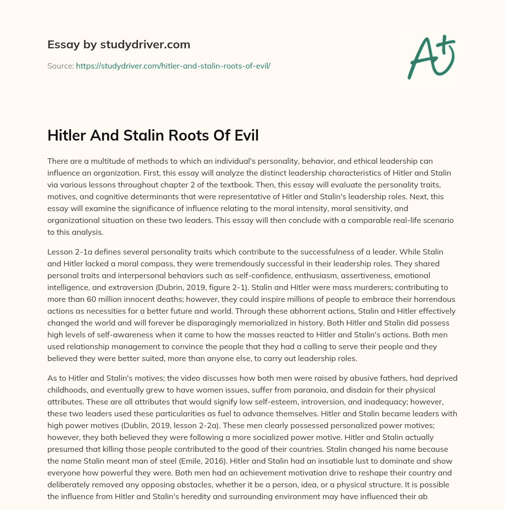 Hitler and Stalin Roots of Evil essay