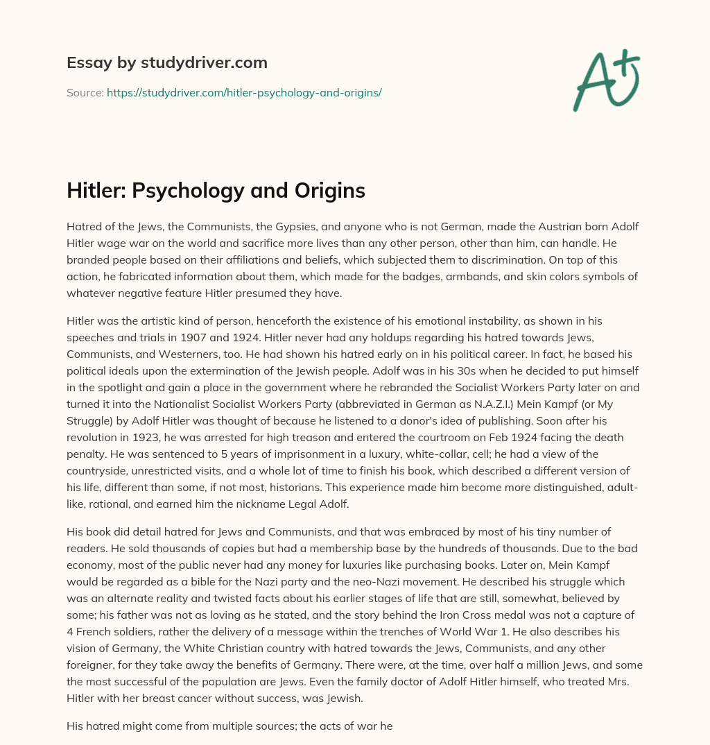 Hitler: Psychology and Origins essay