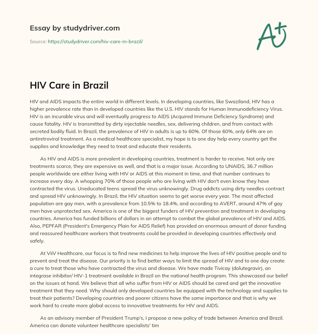 HIV Care in Brazil essay