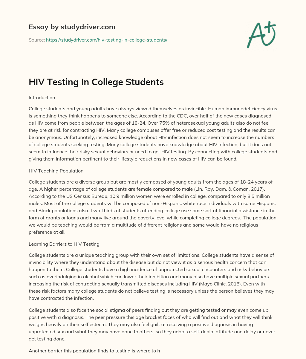 HIV Testing in College Students essay