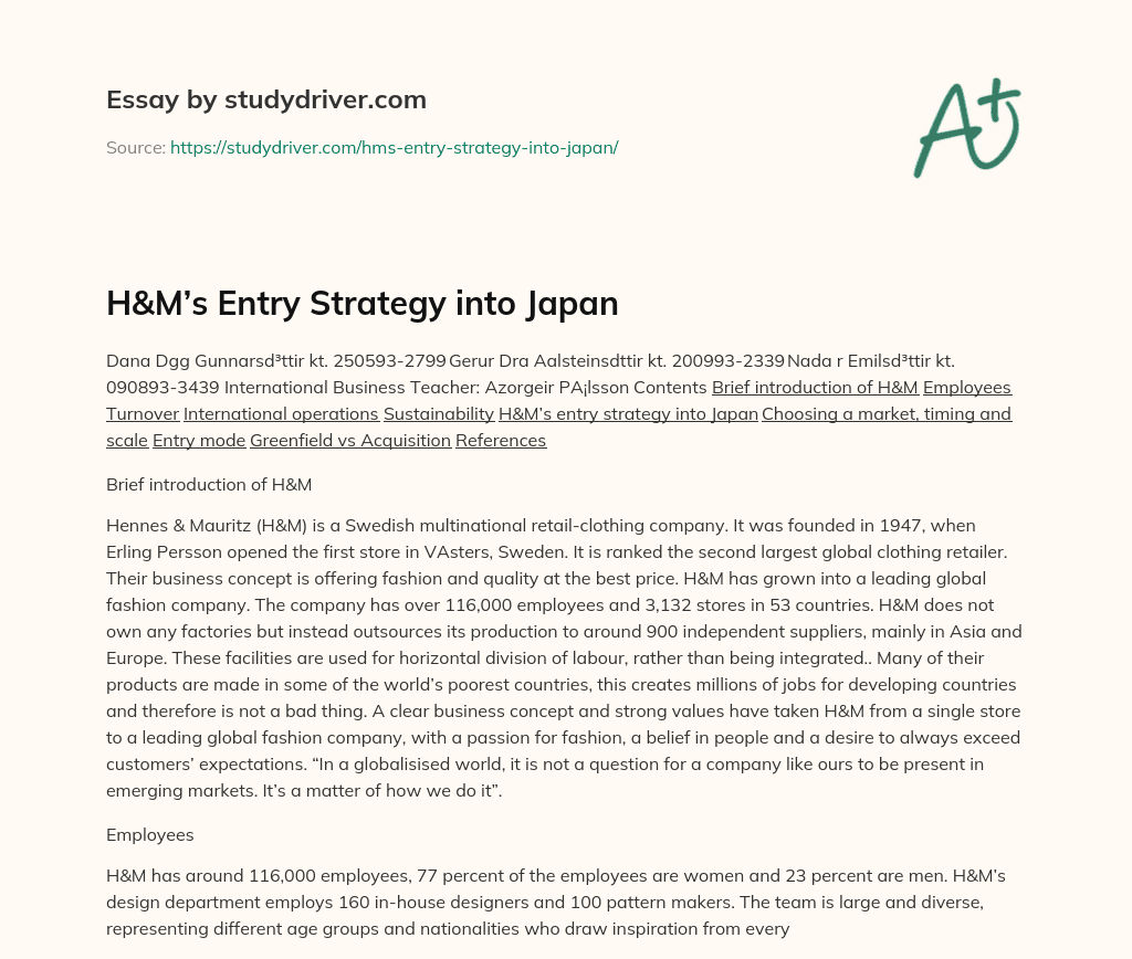 H&M’s Entry Strategy into Japan essay