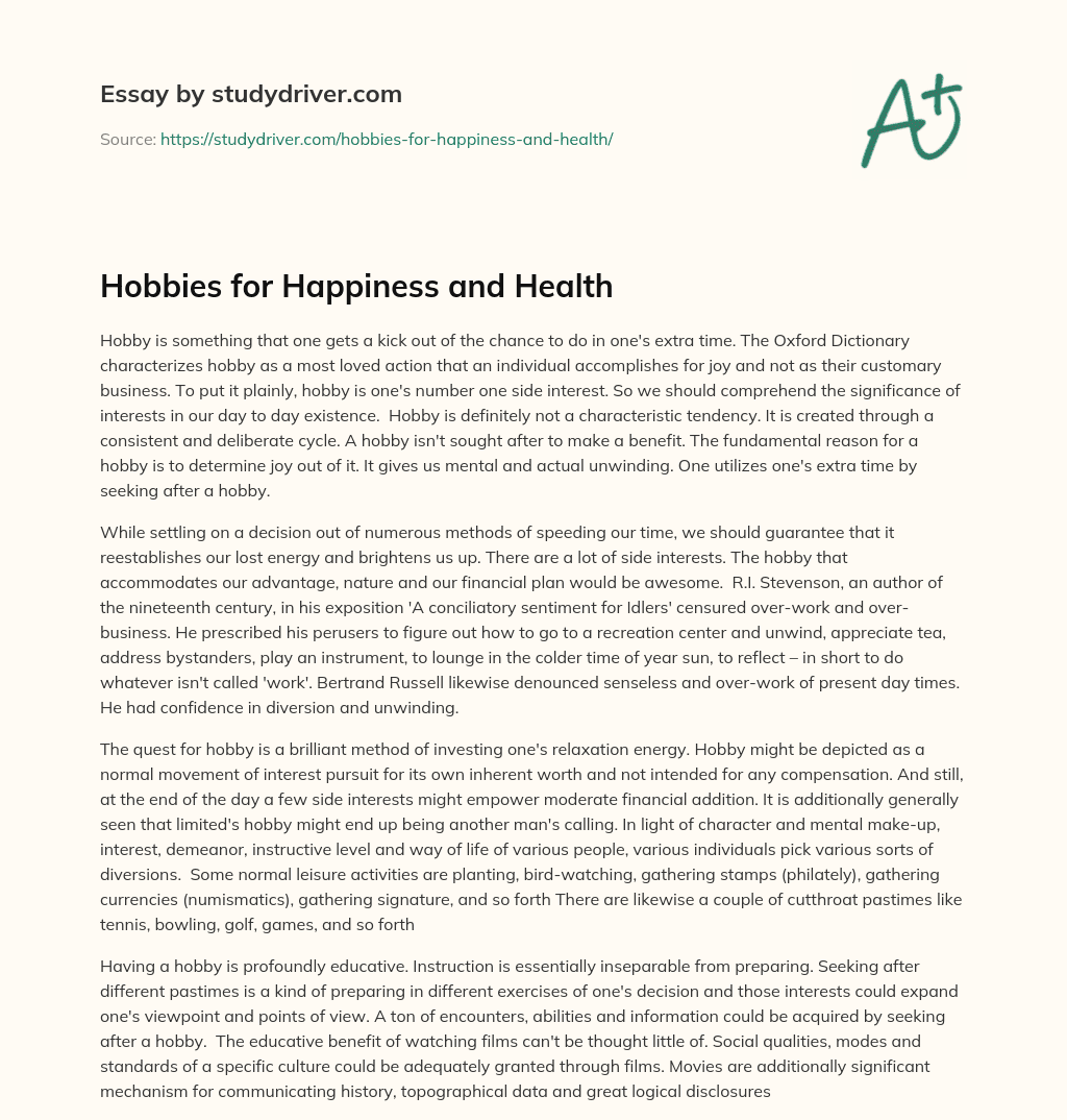 Hobbies for Happiness and Health essay