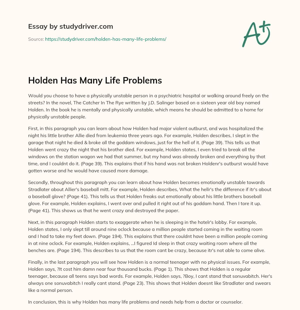 Holden has Many Life Problems essay
