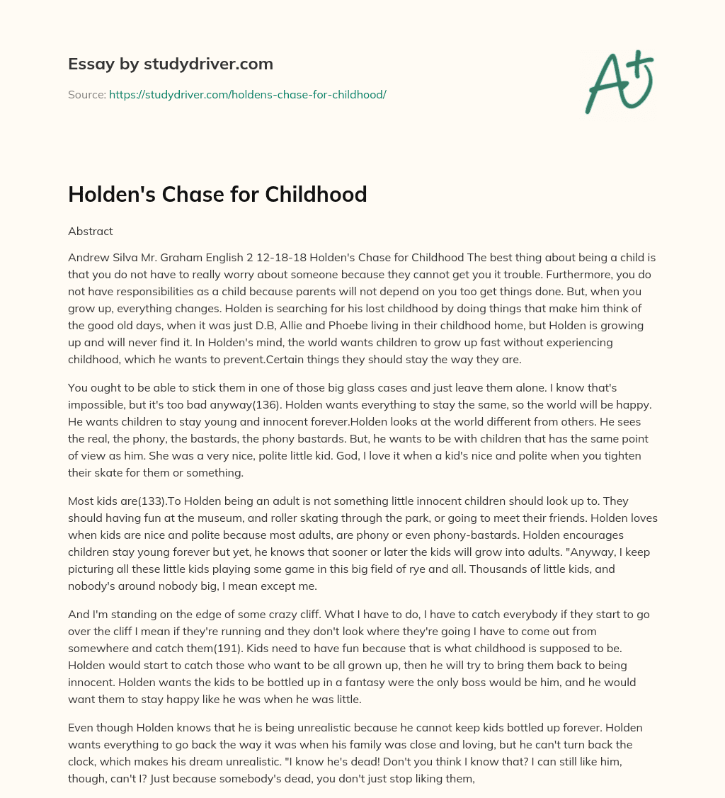 Holden’s Chase for Childhood essay