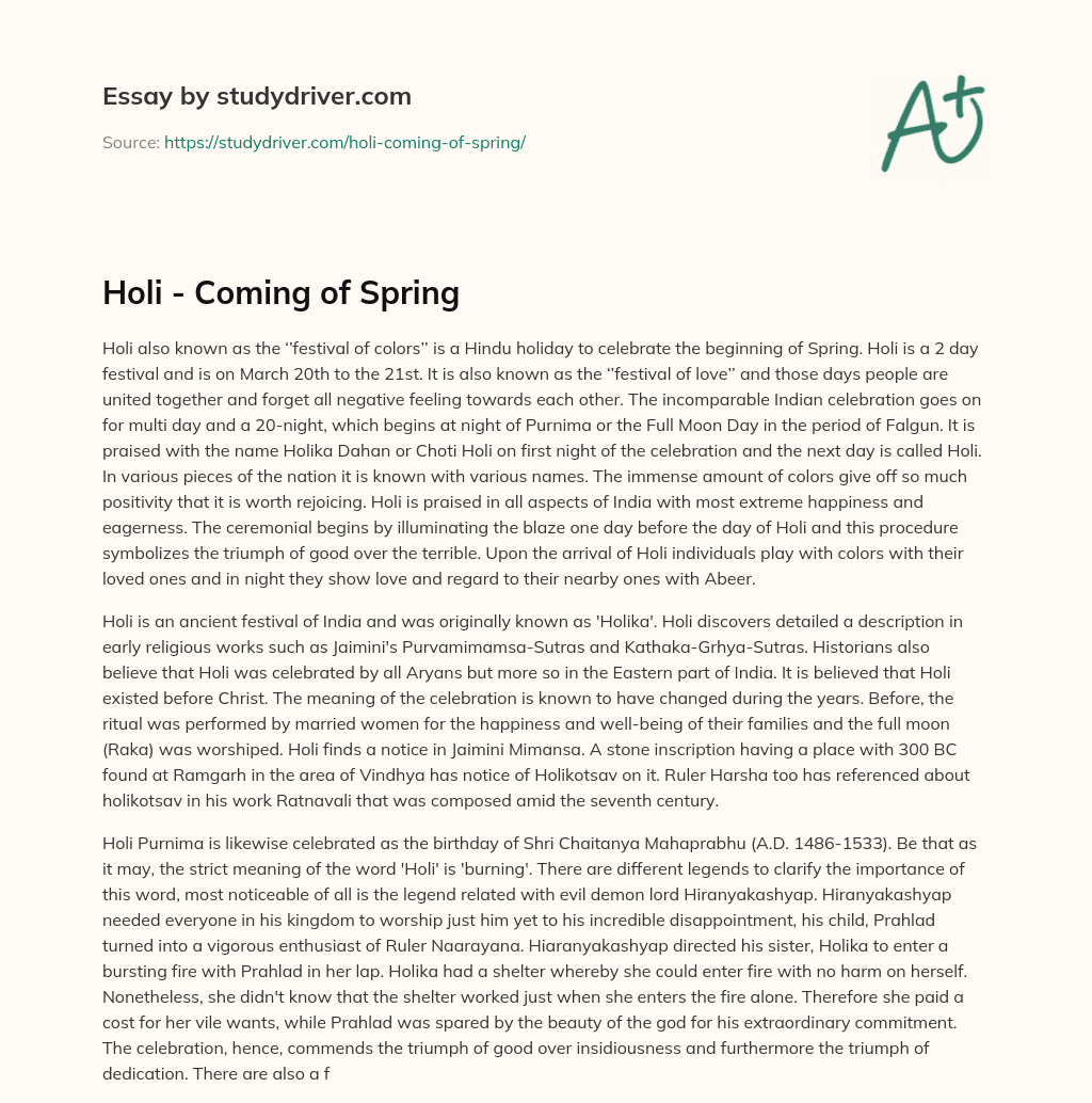 Holi – Coming of Spring essay