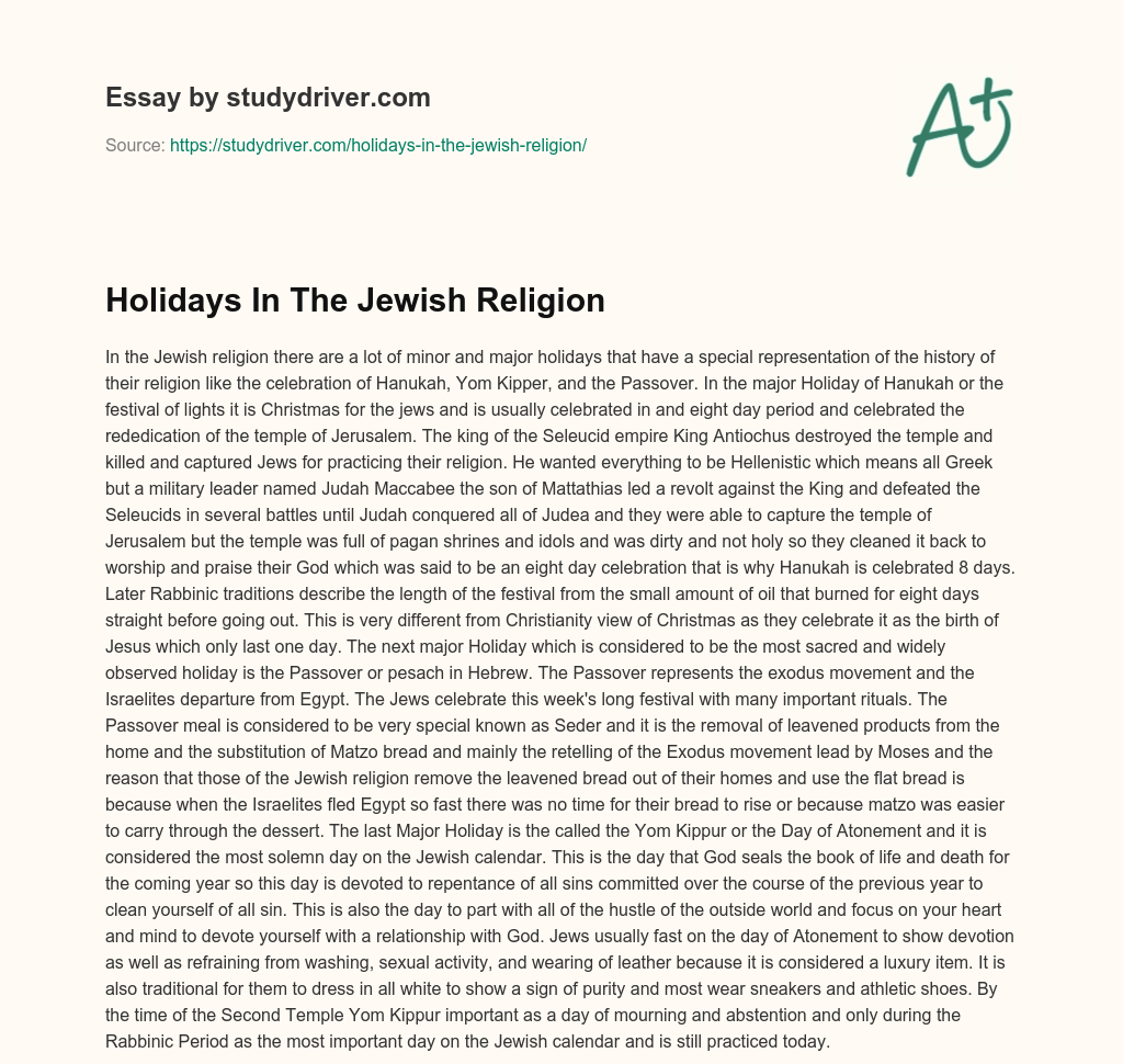 Holidays in the Jewish Religion essay