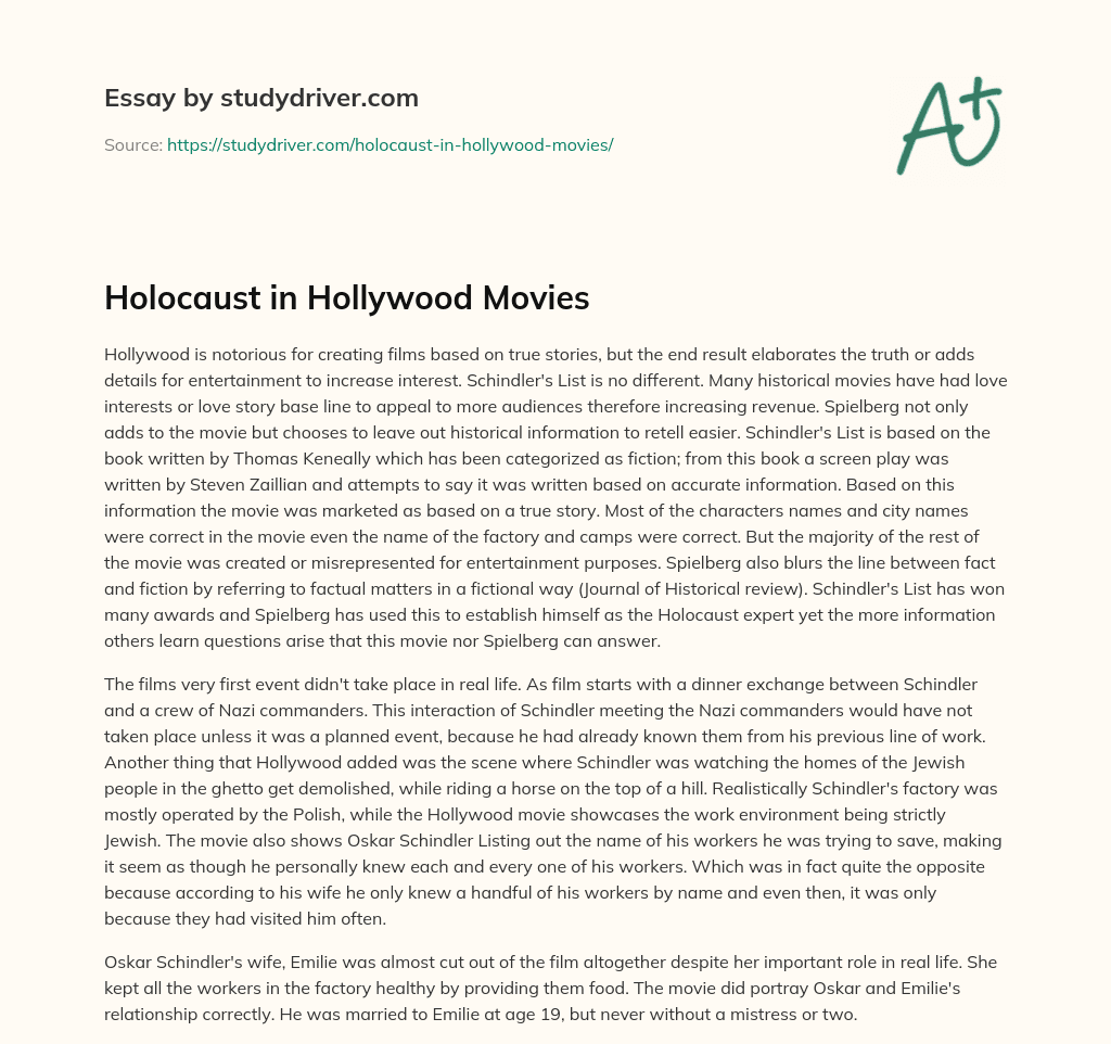 Holocaust in Hollywood Movies essay