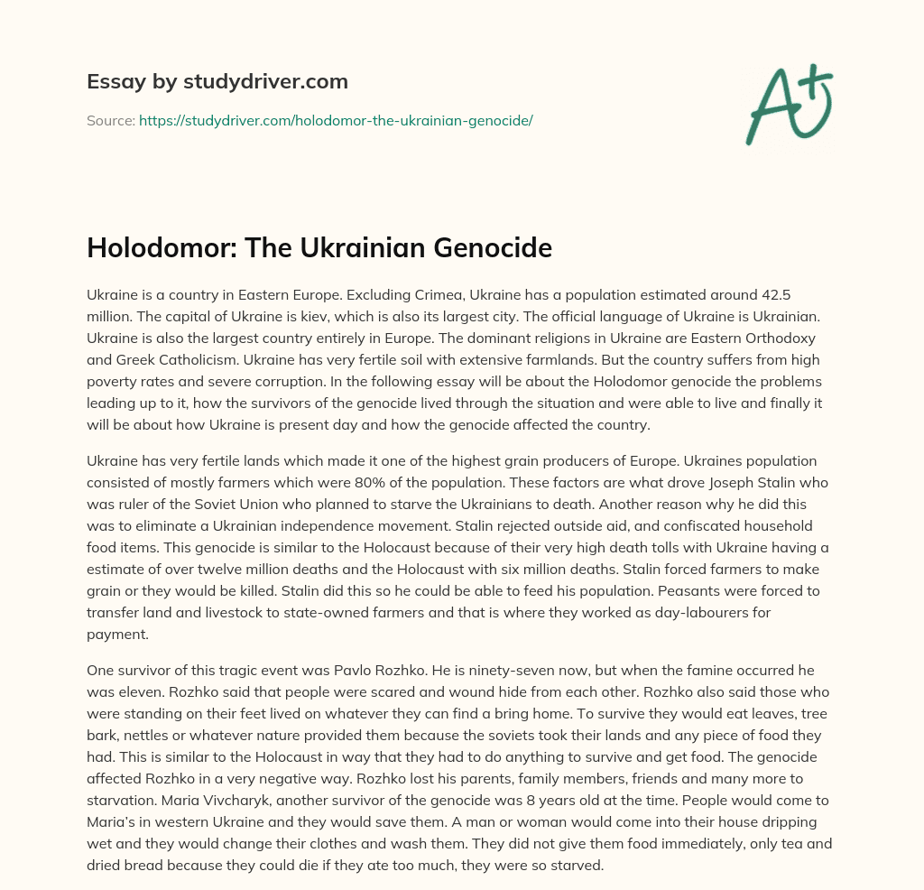 Holodomor: the Ukrainian Genocide essay