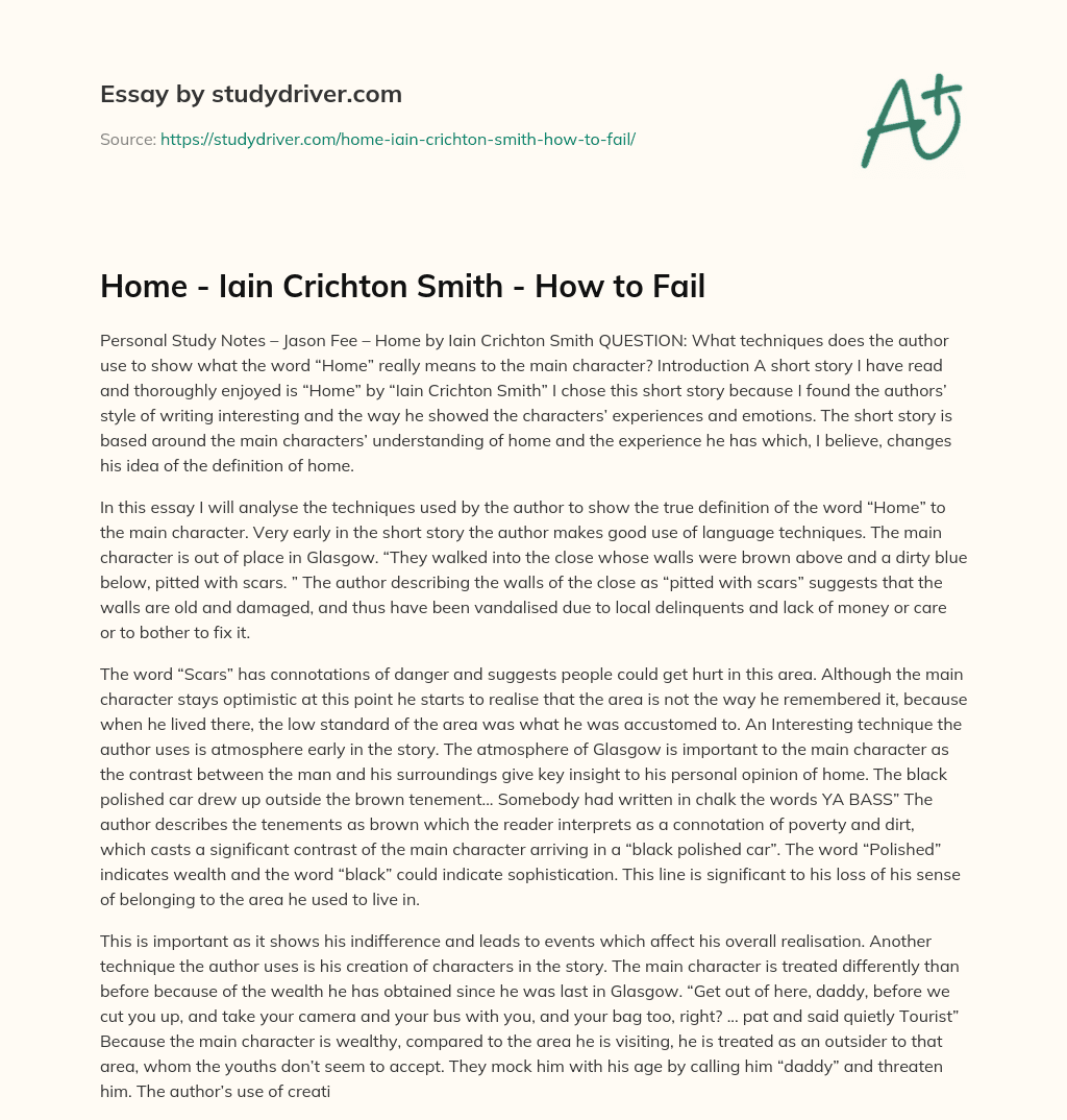 Home – Iain Crichton Smith – how to Fail essay