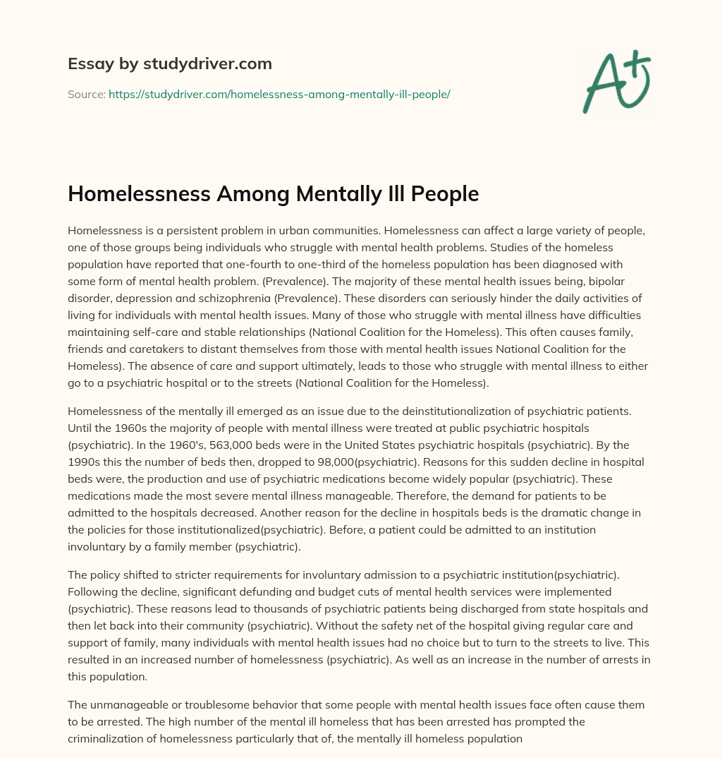 Homelessness Among Mentally Ill People essay